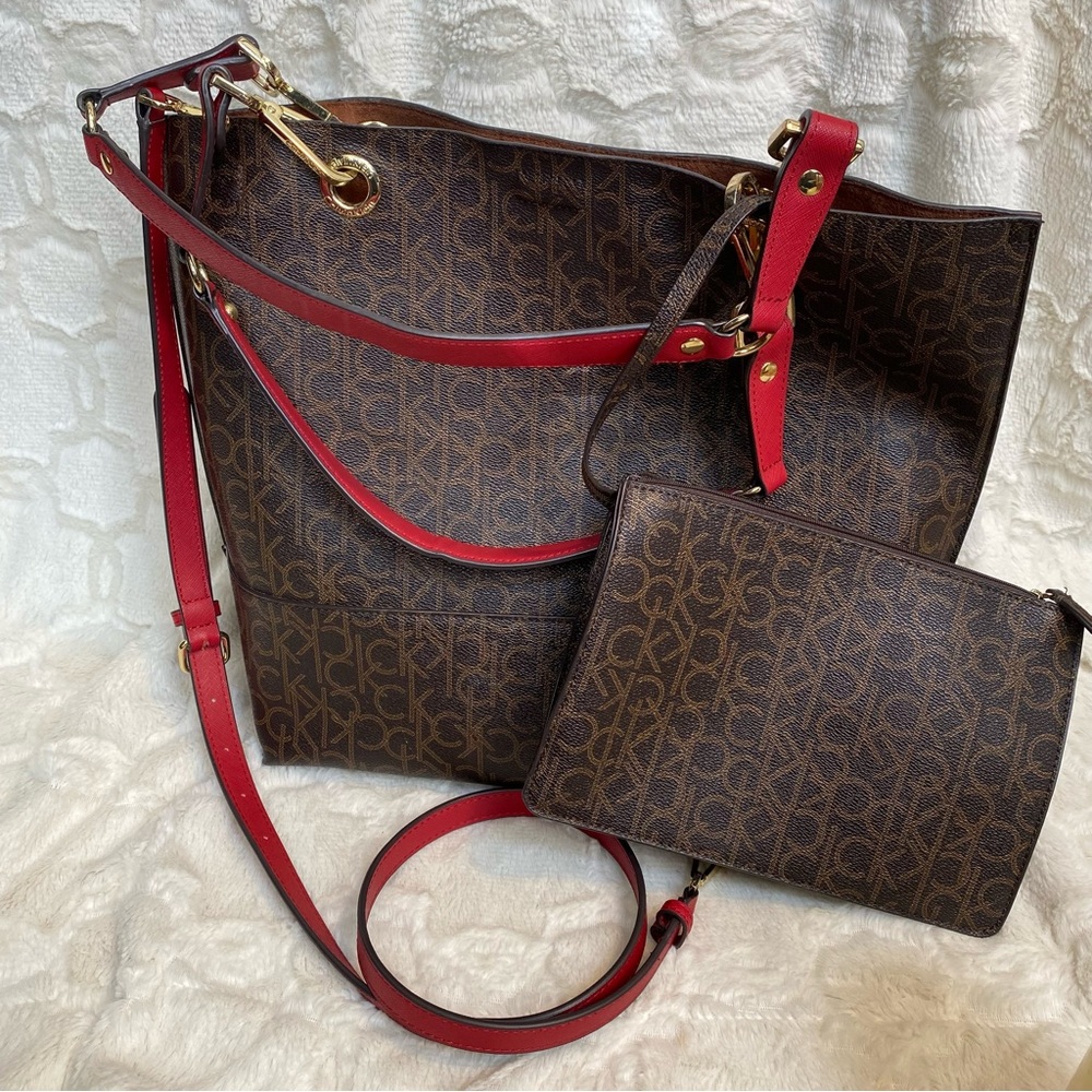 Calvin Klein Reversible Faux Leather Tote with Removable Clip-on Pouch